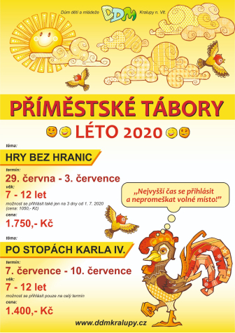Příměstské tábory 2020 - probíhá přihlašování
