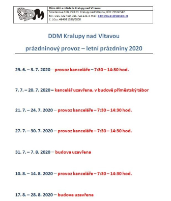 DDM Kralupy - prázdninový provoz 2020